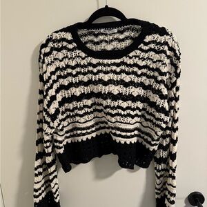 Black and White Striped Knit Crop Sweater